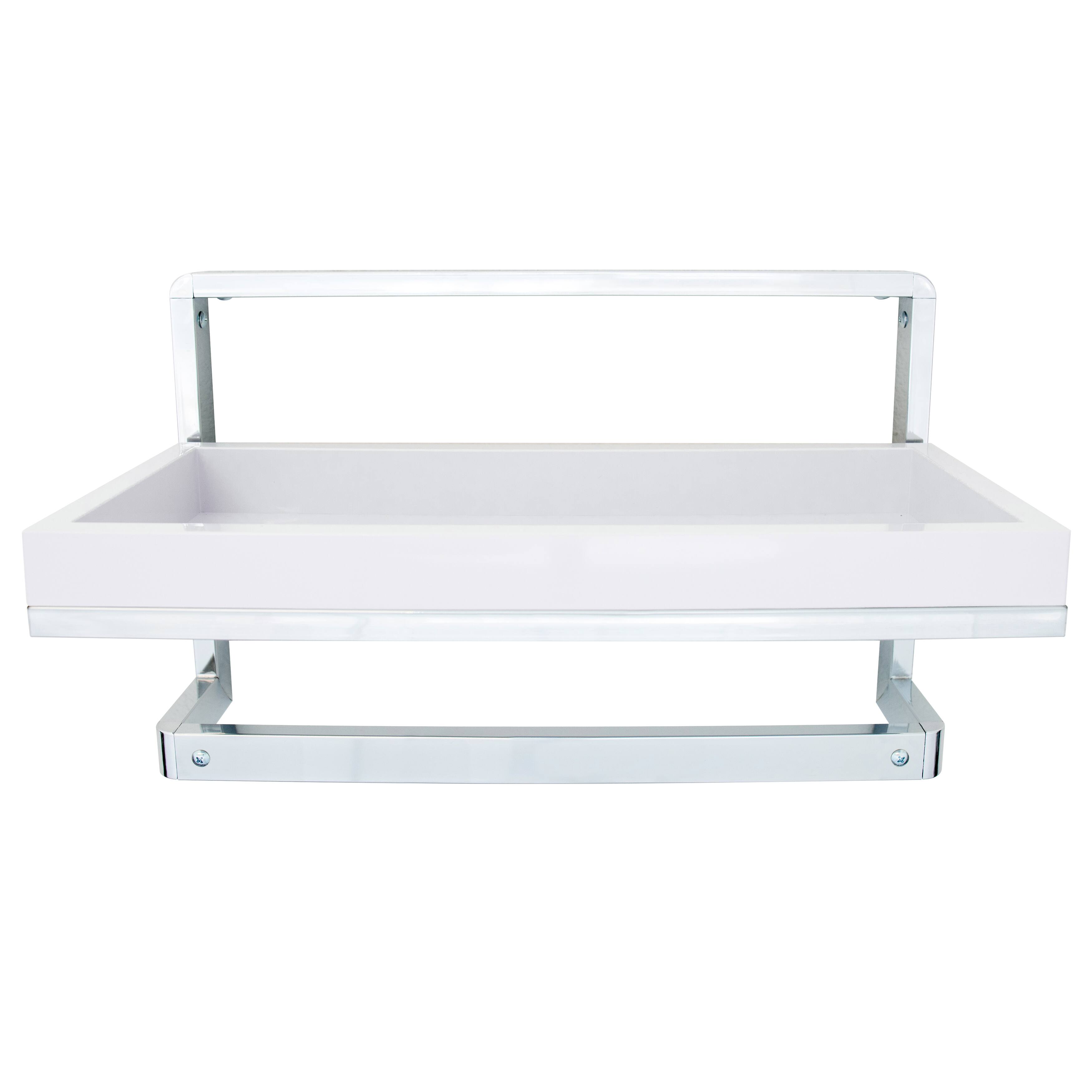 Alt View 3. Danya B - Wall Mounted Chrome Towel Rack and Shelf with Removable White Tray - Silver.