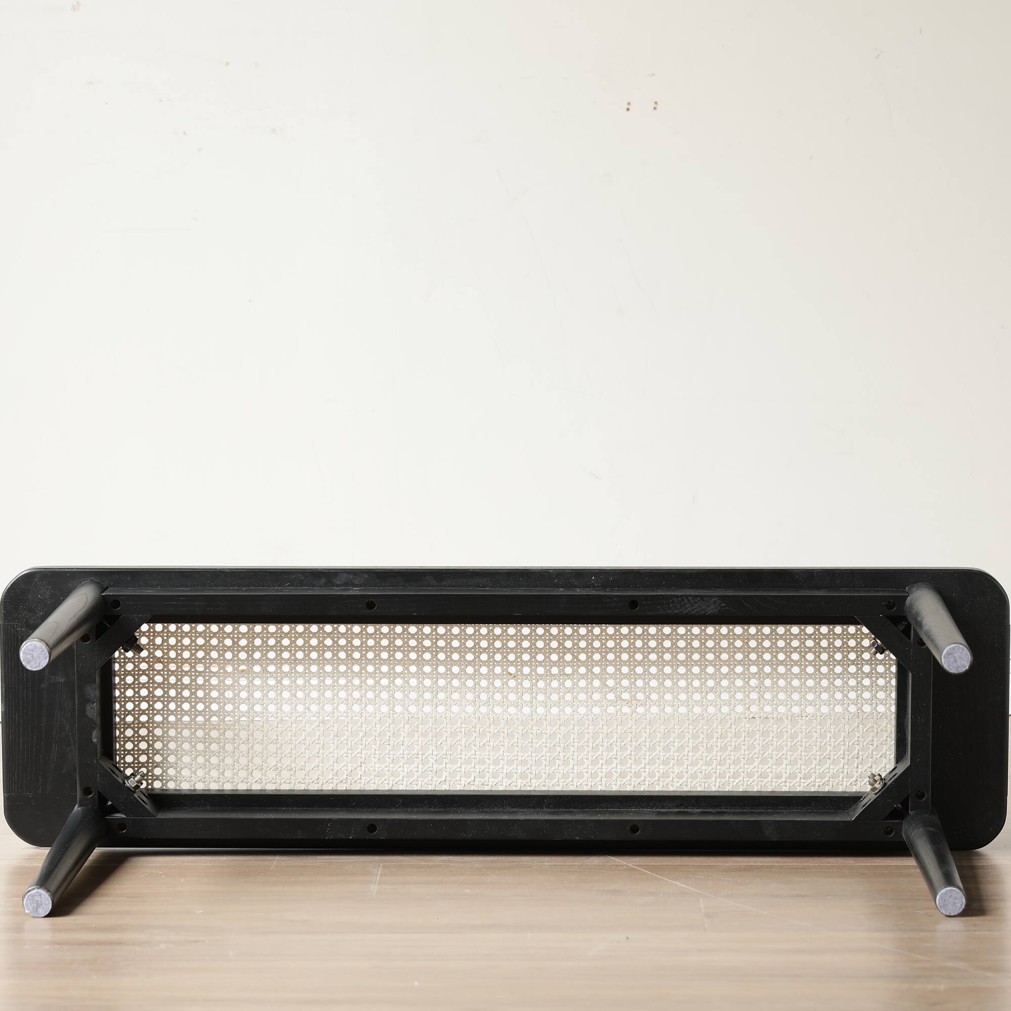 Alt View 2. GOODSILO - Solid Oak Wood Dining Bench with Rattan Detail - Versatile Modern Bench for Entryway, Bedroom, and Living Room - Black.