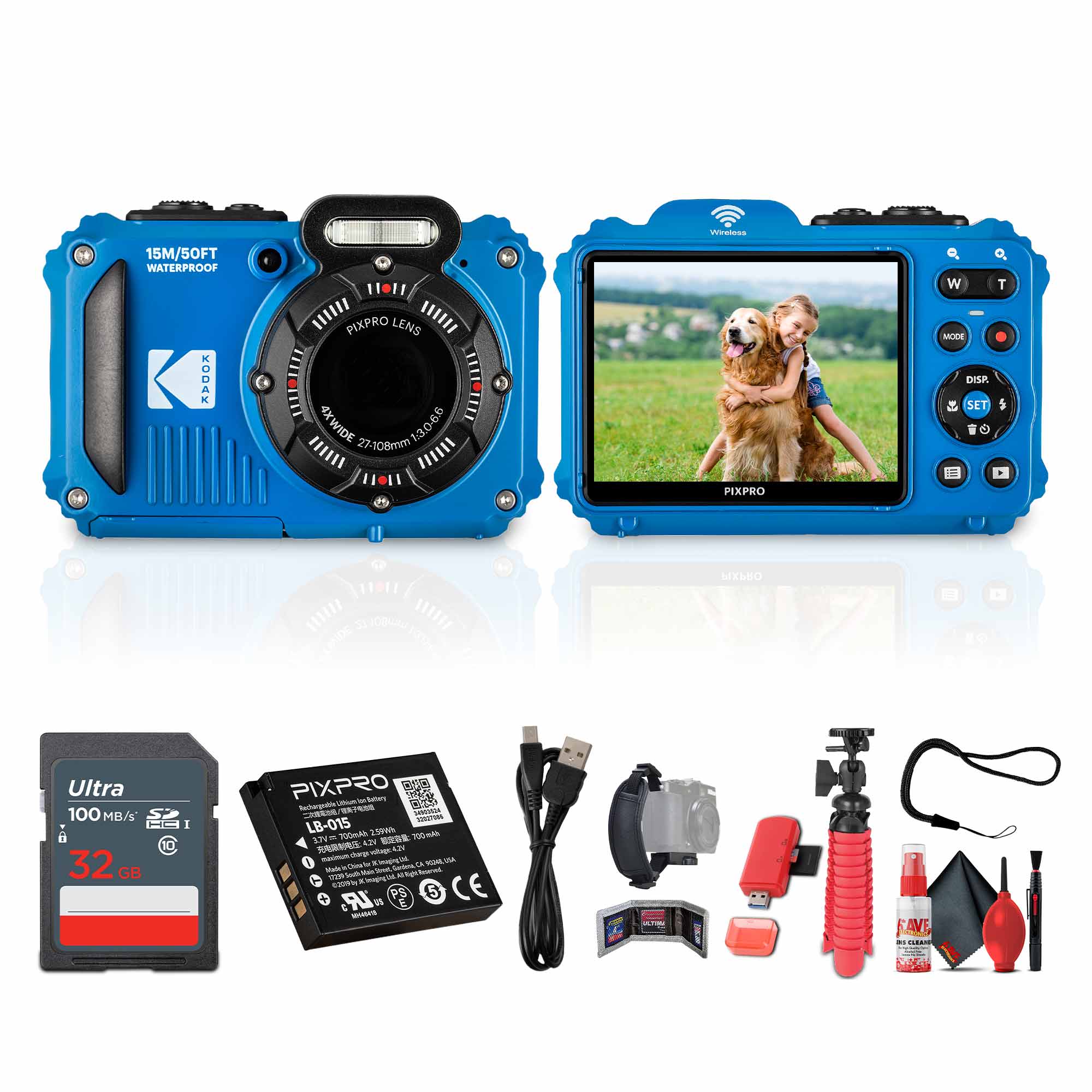 Kodak - Pixpro WPZ2 Digital Camera in Blue (WPZ2BL) Bundle with Accessories