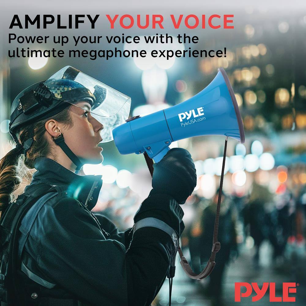 AMPLIFY YOUR VOICE  
Power up your voice with the ultimate megaphone experience!  

PYLE  
PyleUSA.com  

PYLE