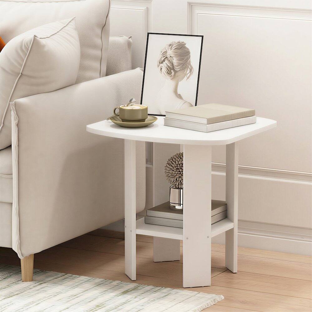 Angle. Furinno - SIMPLE DESIGN Side Table, Square End Table, Open Shelves Night Stand, Bedside Table, Rounded Corner, Easy Assembly - White.