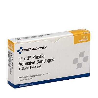 1-002 ONLY  
FIRST AID ONLY  
1" x 3" Plastic Adhesive Bandages  
16 Sterile Bandages  
Vendas adesivas plásticas de 1" x 3"  
16 vendas estéreis  
ANS/SEA 2008-2019