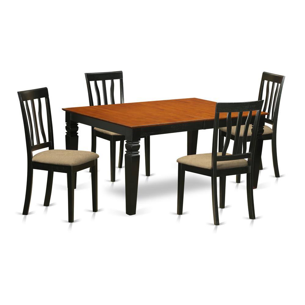 Back. East West Furniture - WEAN5-BCH-C 5 Pc Kitchen table set with a Dining Table and 4 Linen Kitchen Chairs in Black - Black & Cherry.