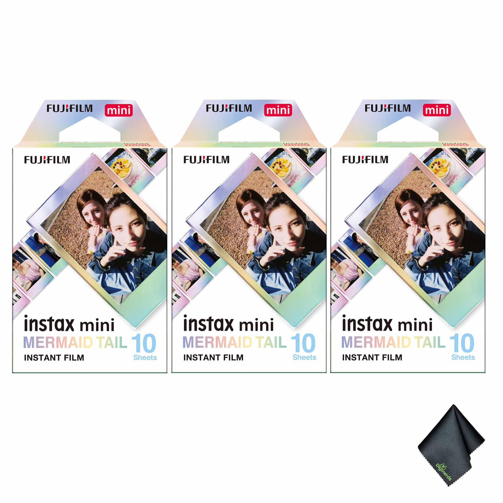 Fujifilm - 3xFUJIFILM INSTAX MINI Mermaid Tail Instant Film (10 Exposures), Microfiber Cleaning Cloth, Bundle