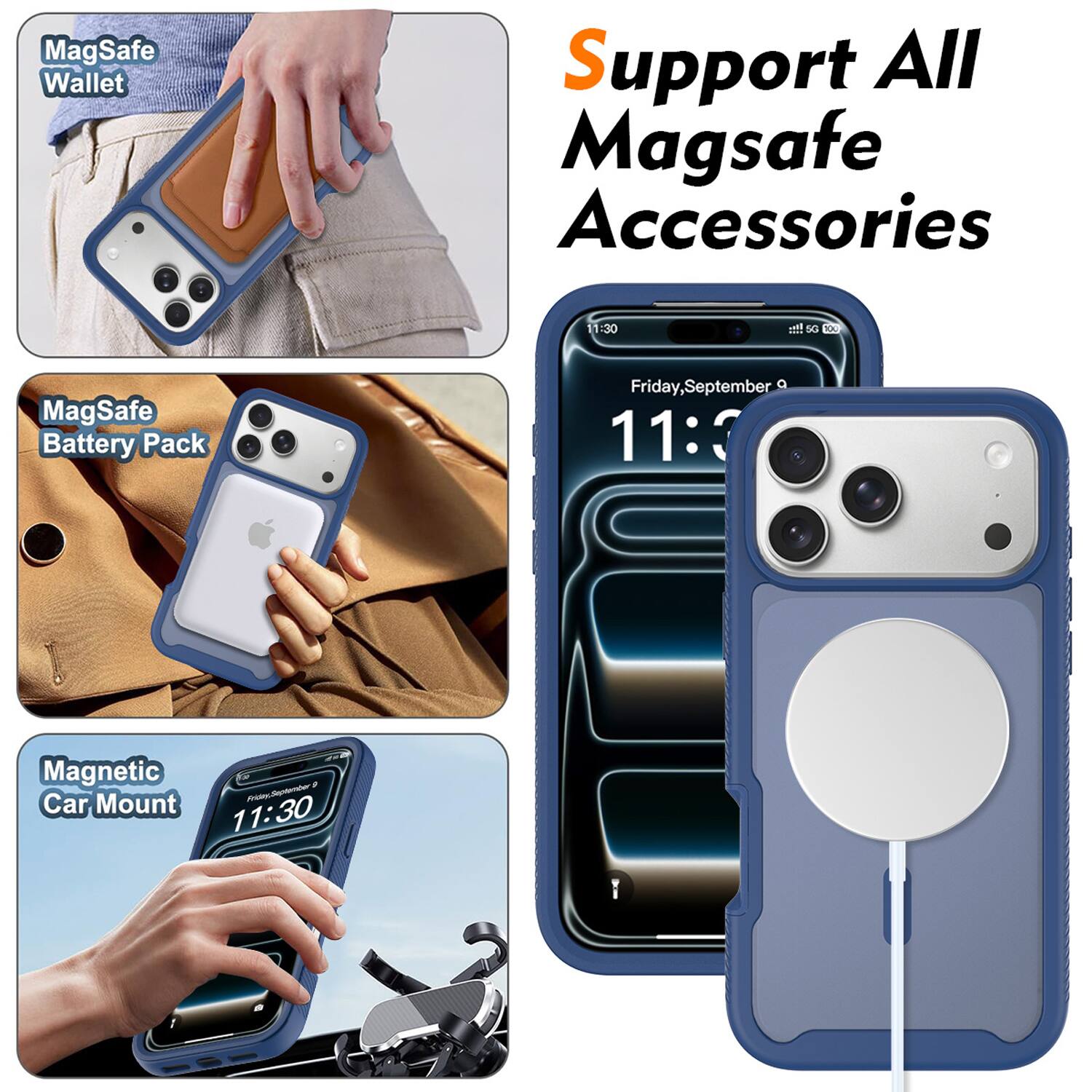 Support All MagSafe Accessories

- MagSafe Wallet
- MagSafe Battery Pack
- Magnetic Car Mount

Friday, September 9
11:30