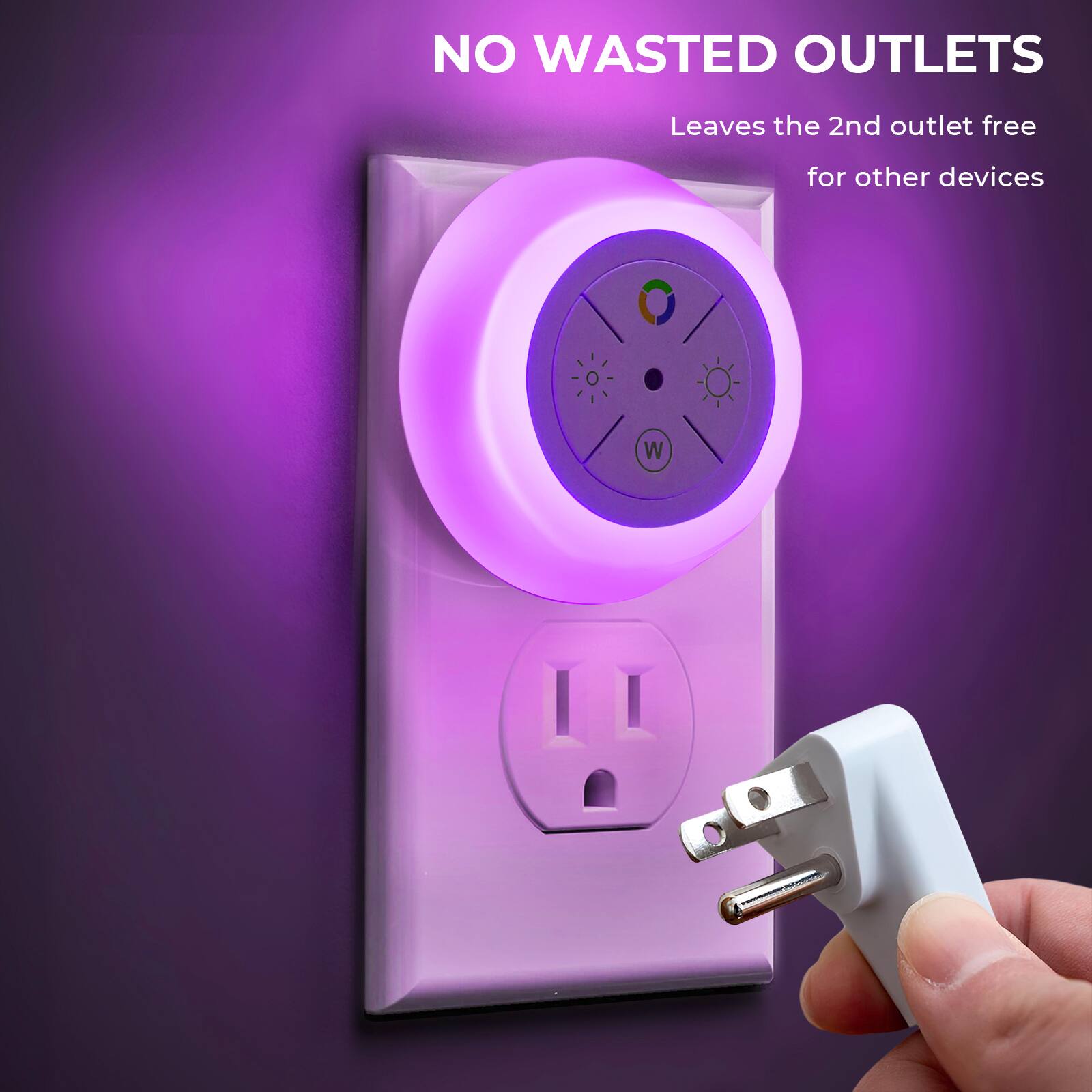 NO WASTED OUTLETS  
Leaves the 2nd outlet free for other devices
