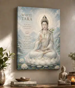 FC Design - Large White Tara Healing Lotus Canvas Print 24x36" Serene Meditation Zen Art Painting Home Wall Decor - MultiColor