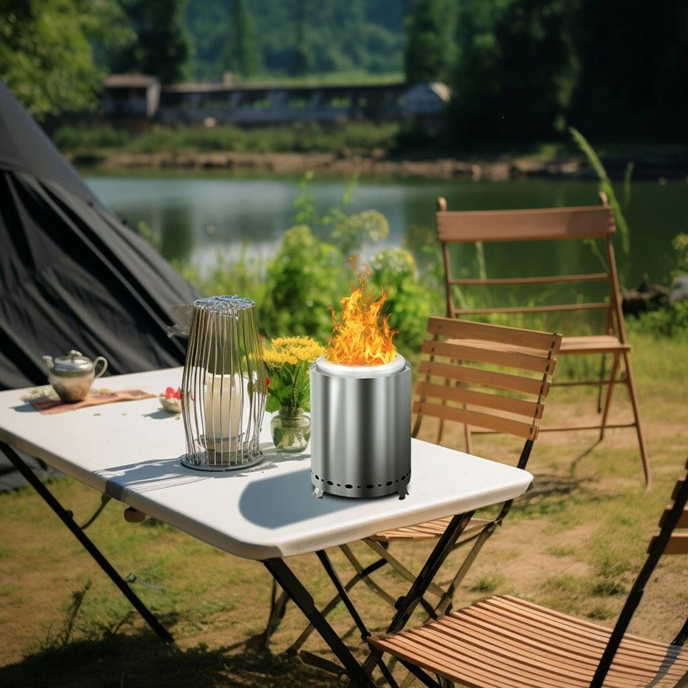 Alt View 6. Resenkos - Resenkos Portable Smokeless Fire Pit with Durable Construction, Outdoor Fireplace for Backyard Gatherings, Silver - Silver.