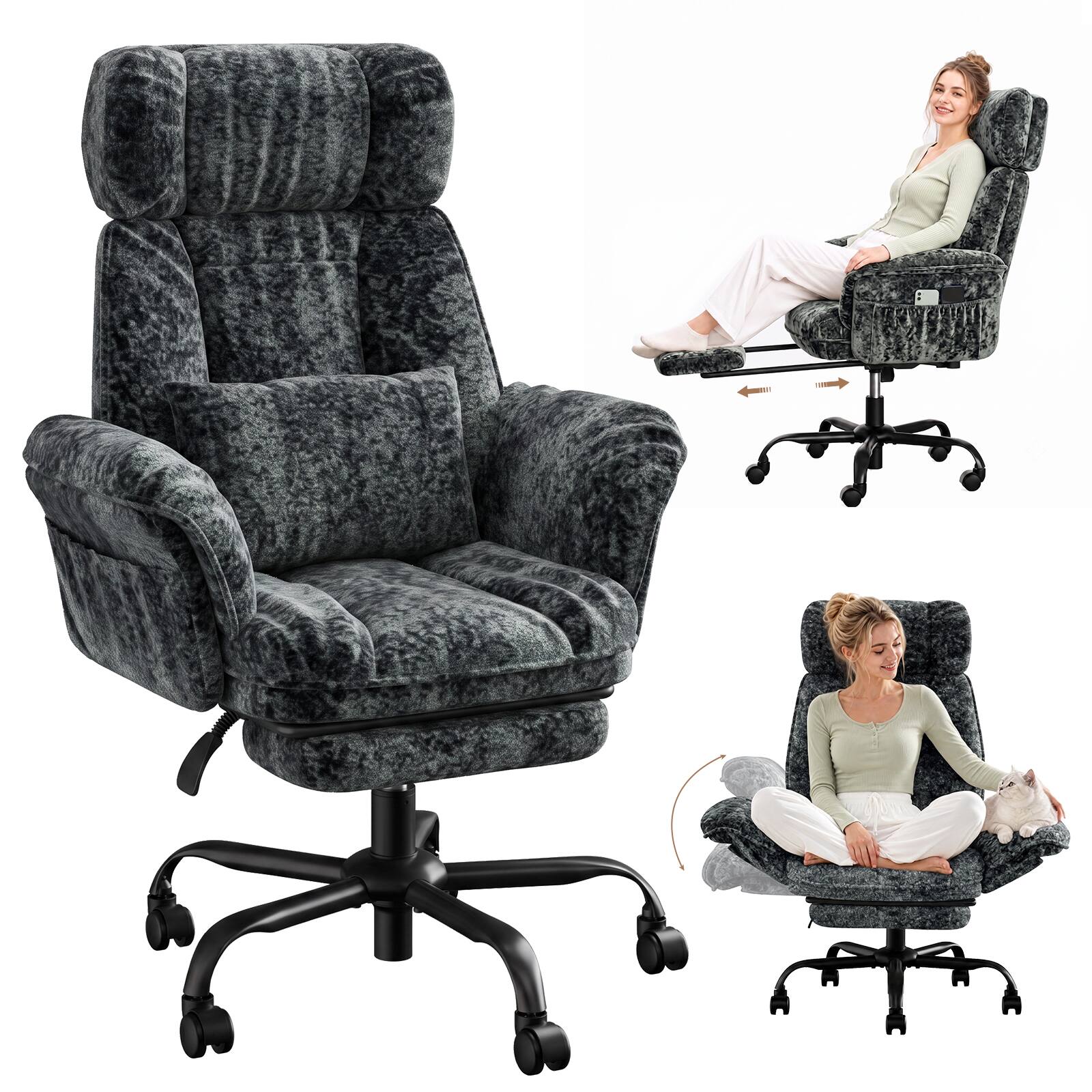 Alt View 4. Bestier - Ergonomic Office Chair with Massage, Swivel Computer Chair with Headrest Lumbar Support, Vanity Chair for Home Office - Gray.