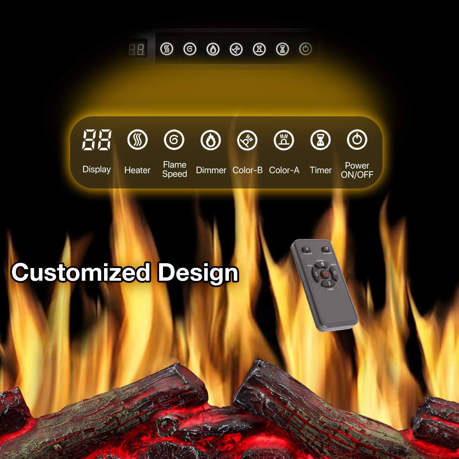 - Display
- Heater
- Flame Speed
- Dimmer
- Color-B
- Color-A
- Timer
- Power ON/OFF

Customized Design