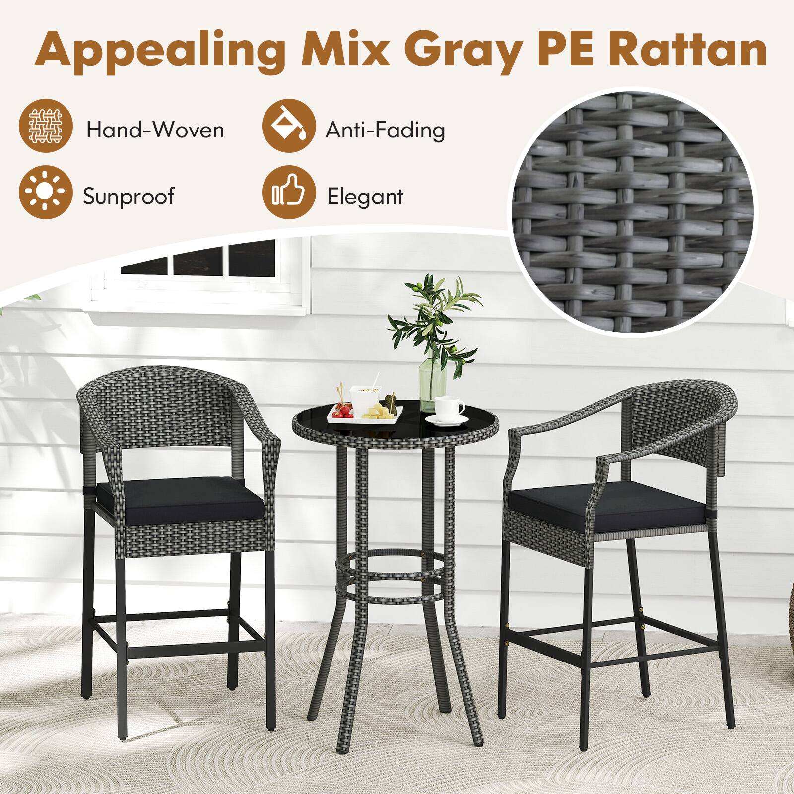 Appealing Mix Gray PE Rattan

- Hand-Woven
- Anti-Fading
- Sunproof
- Elegant