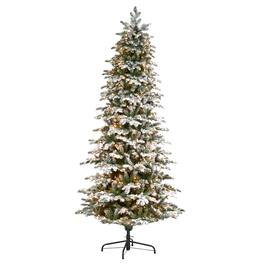 BreeBe - 8’ Flkd North Carolina Fir Xmas Tree w/650 Lts & 2593 Tips - White, Green