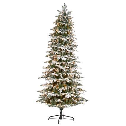 Front. BreeBe - 8’ Flkd North Carolina Fir Xmas Tree w/650 Lts & 2593 Tips - White, Green.