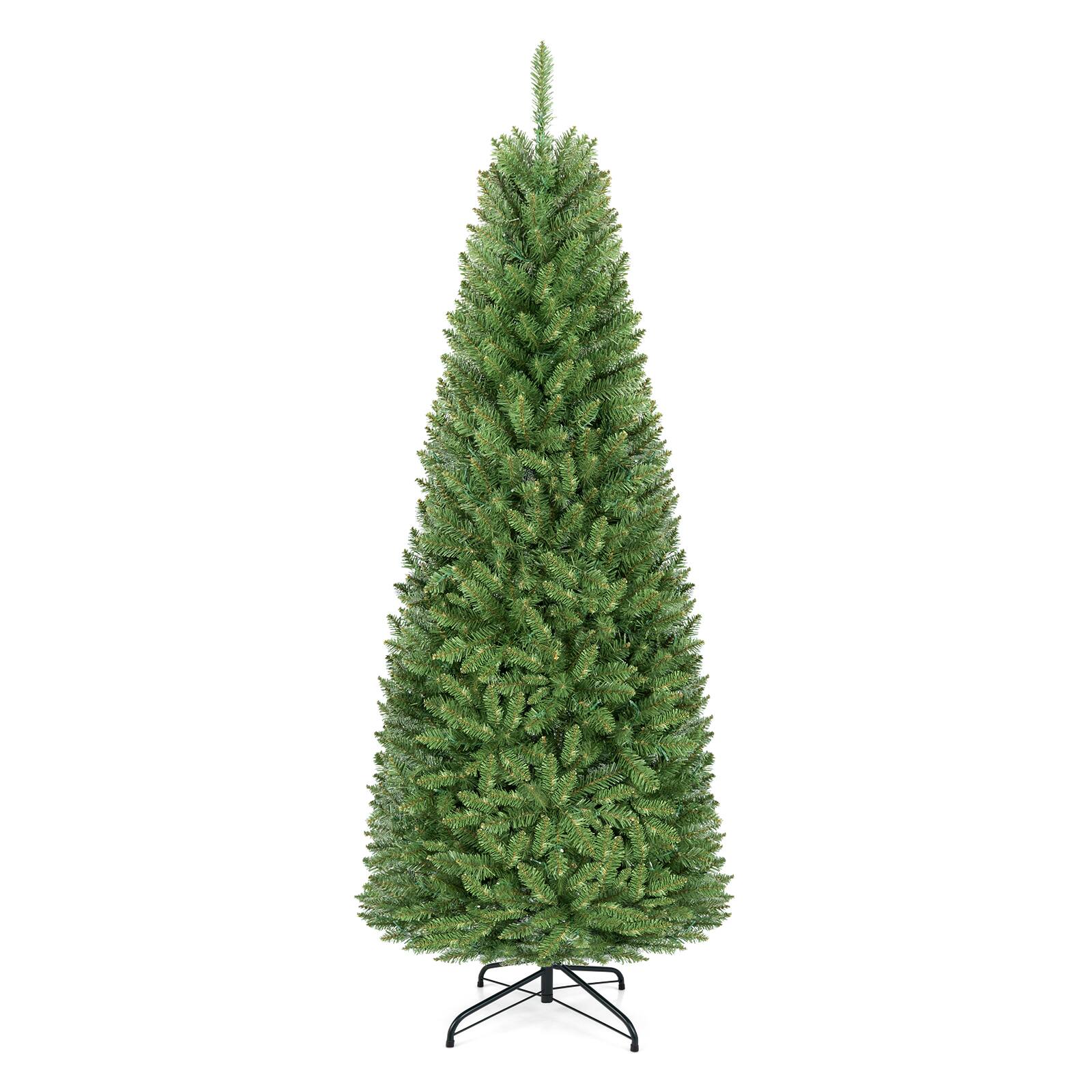 Alt View 9. Costway - 6 FT Pre-Lit Pencil Christmas Tree Hinged with 250 LED Lights - Green.