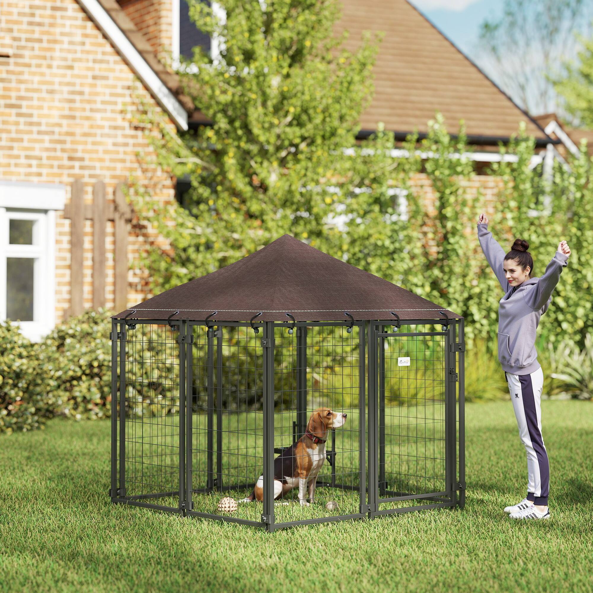Alt View 1. Pawhut - Dog House Kennel with Water-resistant Roof for Small and Medium Sized Pets - Black.