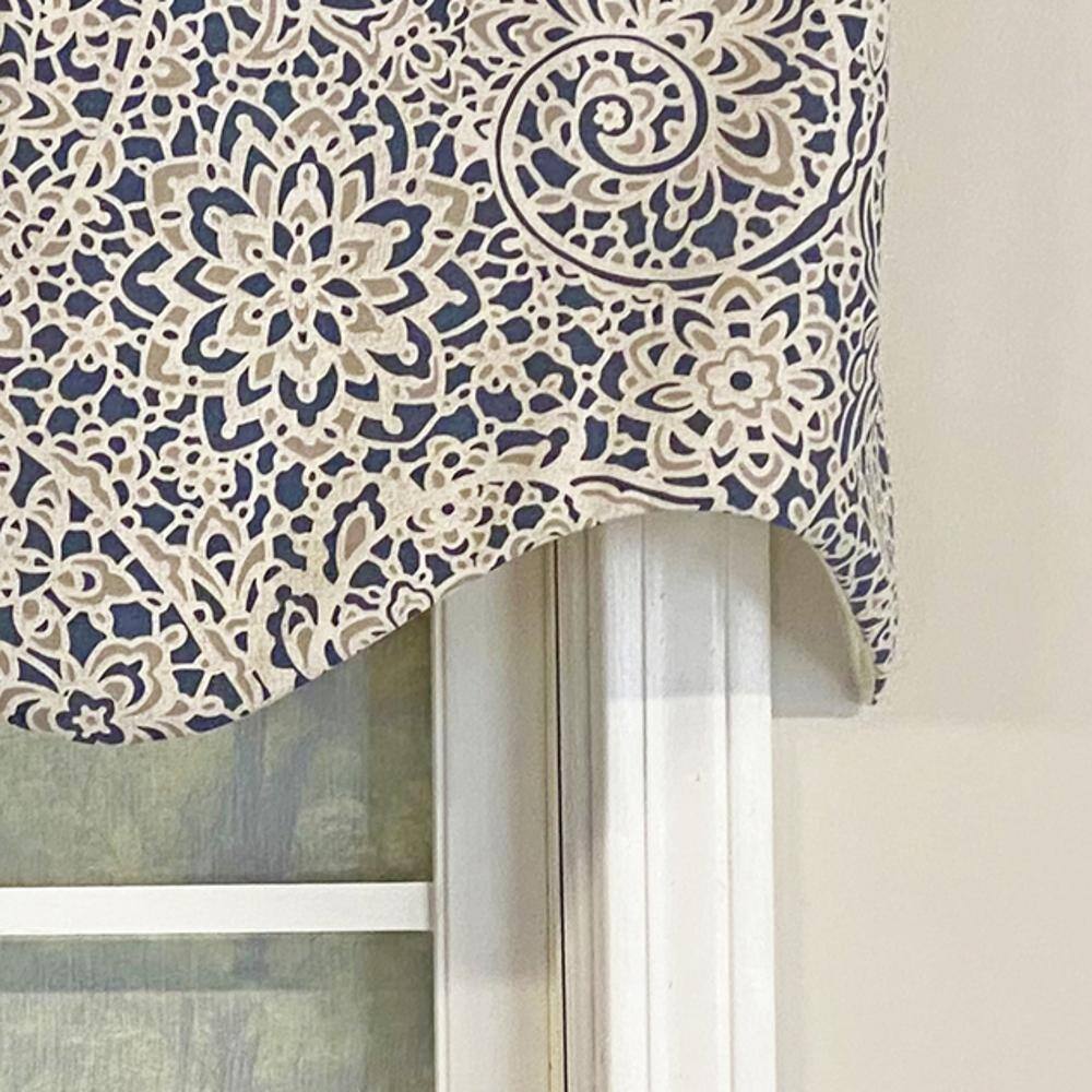 Left. RLF Home - RLF Home Stella Paisley Regal Valance 3" Rod Pocket 50" x 17" Navy - Navy.