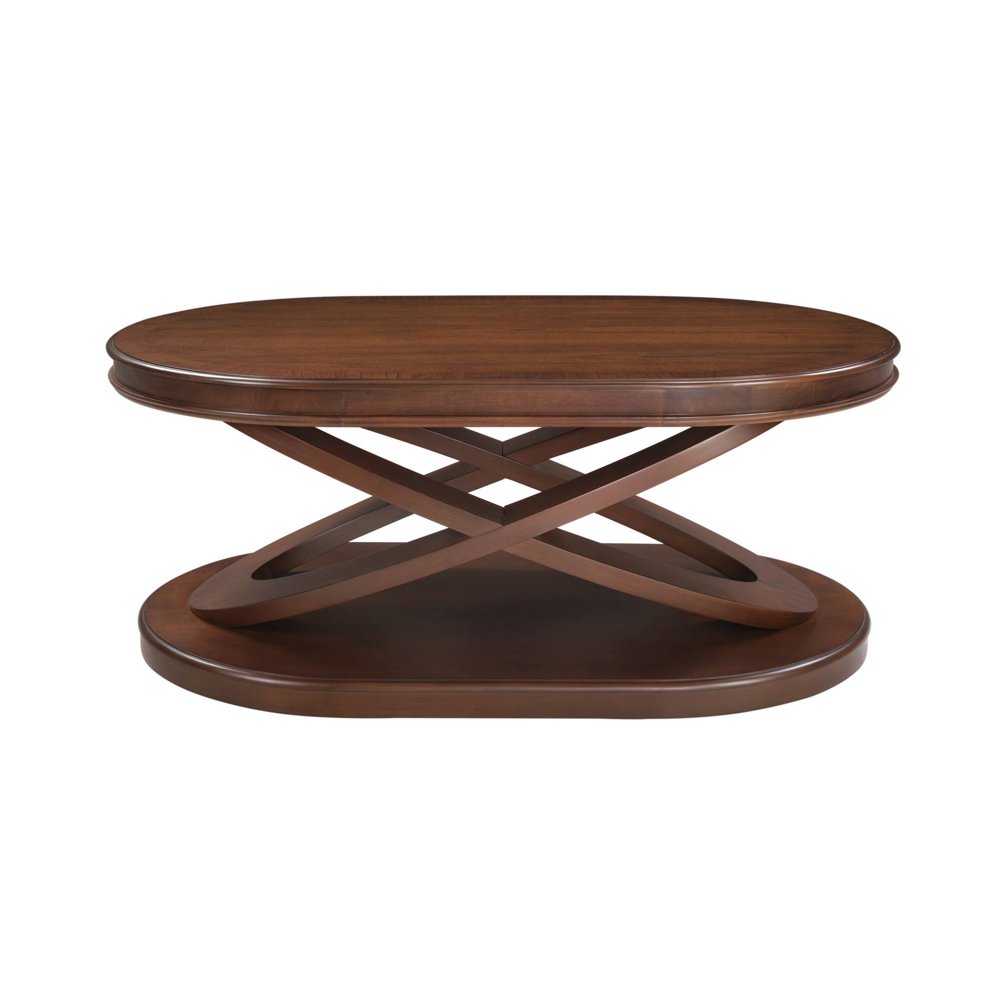 Alt View 5. GOODSILO - Elegant Oval Wood Coffee Table with X-Shaped Base and Open Storage for Living Room and Home Office - Walnut.