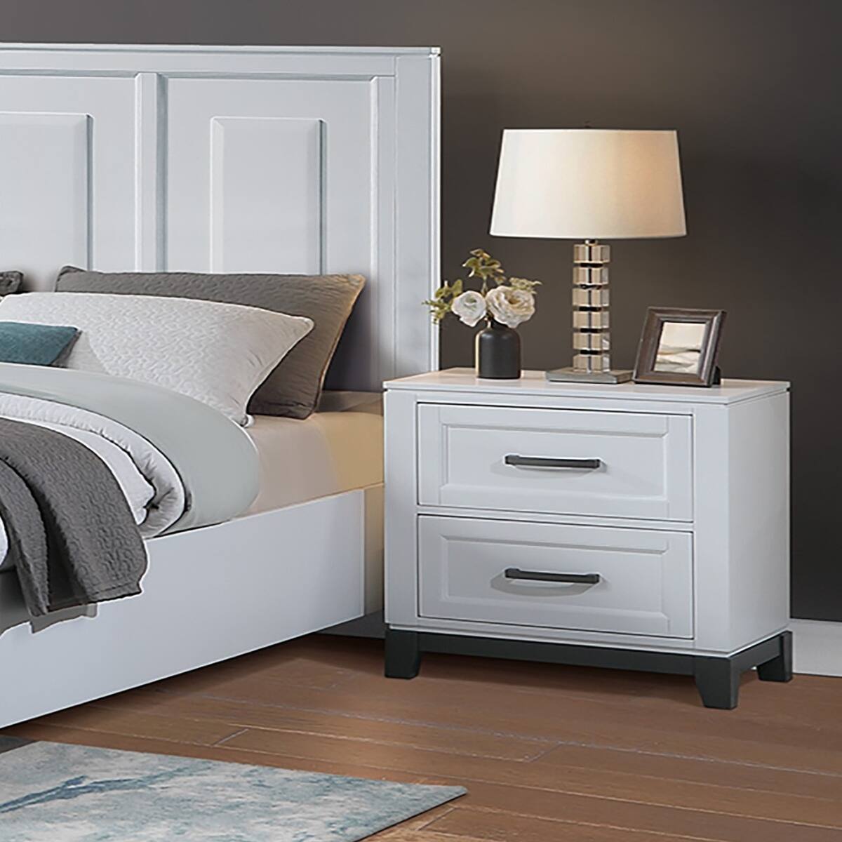 Loheer Two Drawer Nightstand, Transitional Wood Bedside Cabinet, 24 ...