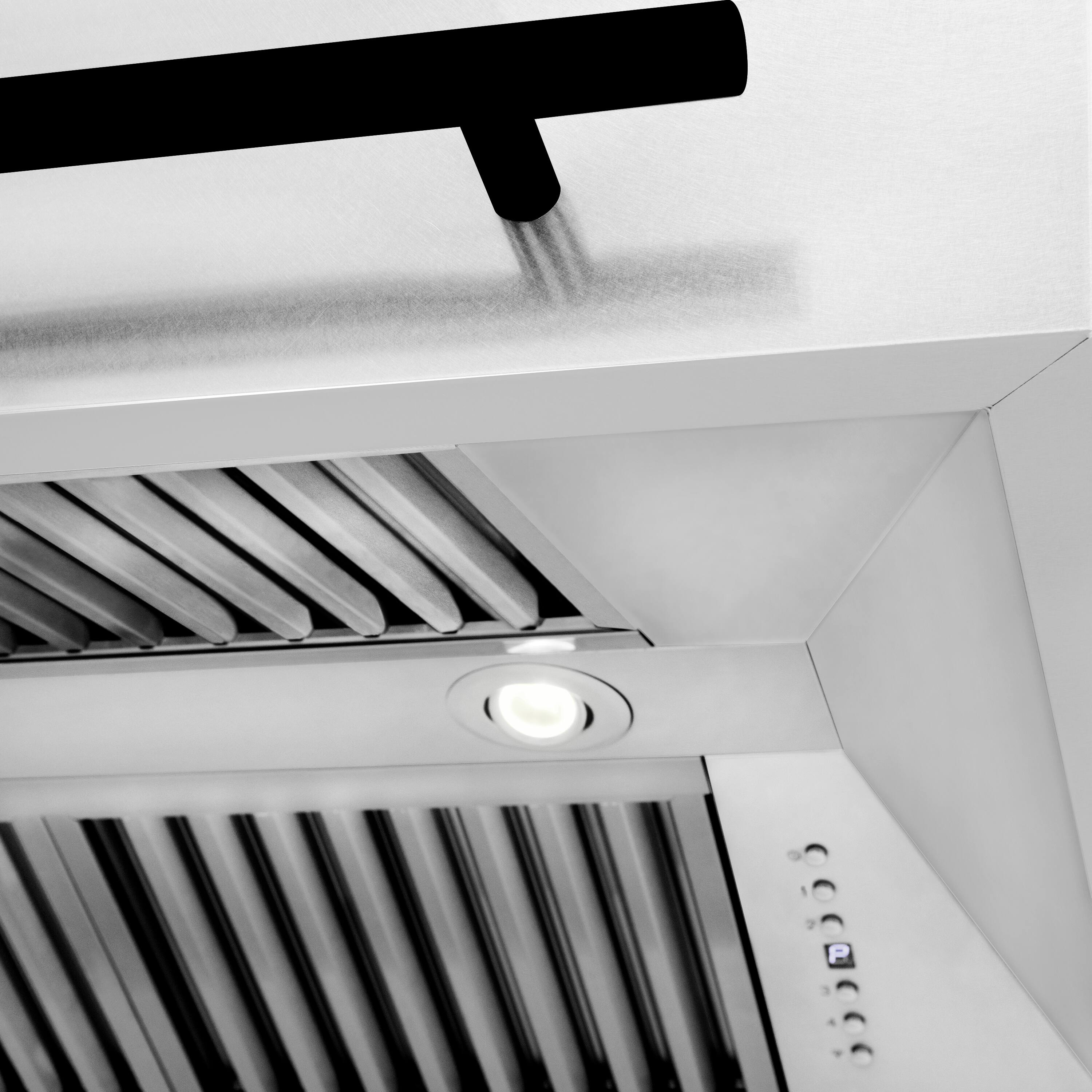 Alt View 2. ZLINE - ZLINE Autograph Edition 36 in. Satin Stainless Steel Wall Mount Range Hood with Matte Black Handle (8654SNZ-36-MB) - Satin Stainless Steel.