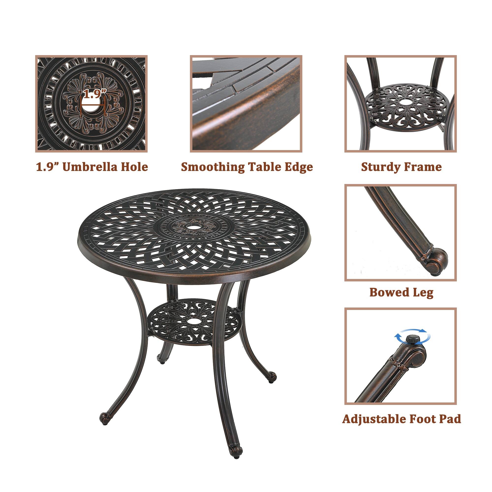 1.9" Umbrella Hole  
Smoothing Table Edge  
Sturdy Frame  
Bowed Leg  
Adjustable Foot Pad