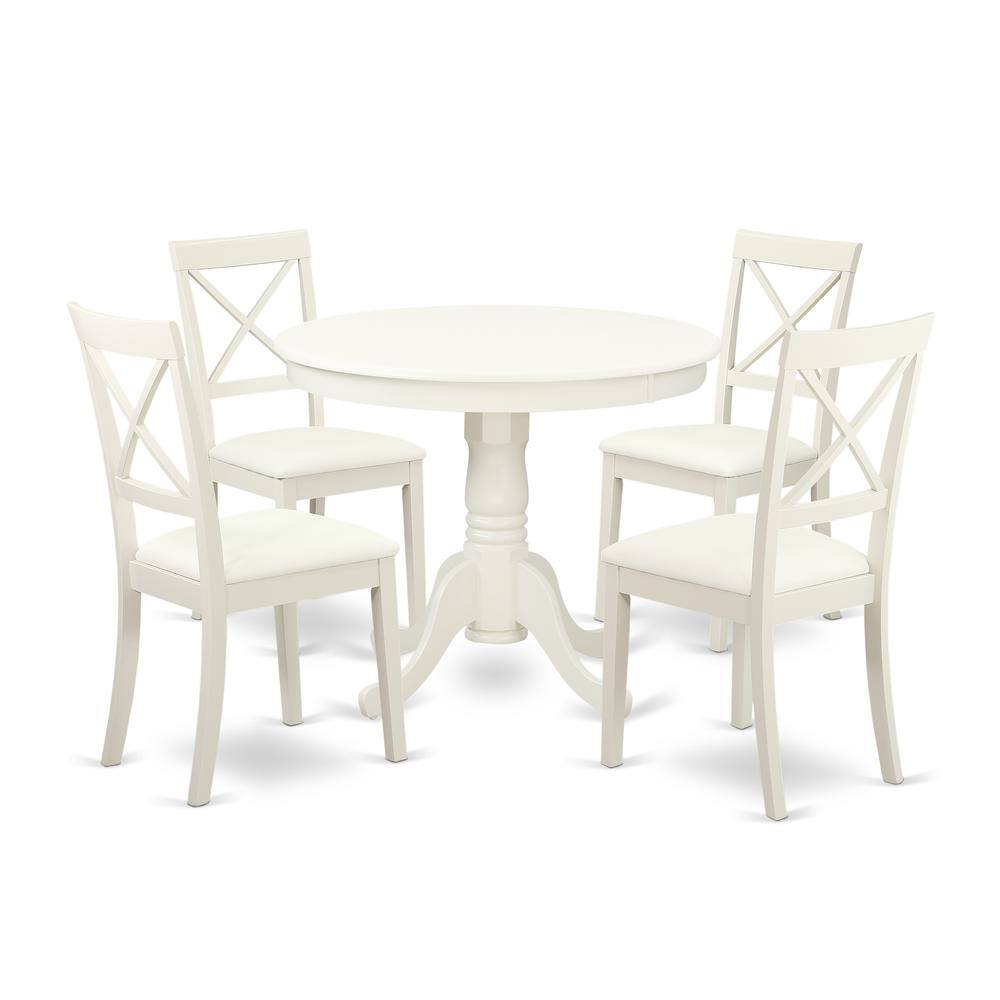 Back. East West Furniture - Dining Room Set Linen White - Brown.