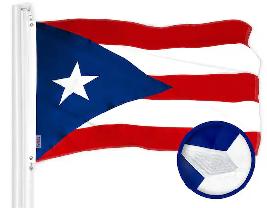 Front. G128 - Puerto Rico Embroidered Flag, 2.5 x 4 ft, 300D Polyester with Brass Grommets. - Assorted Colors.
