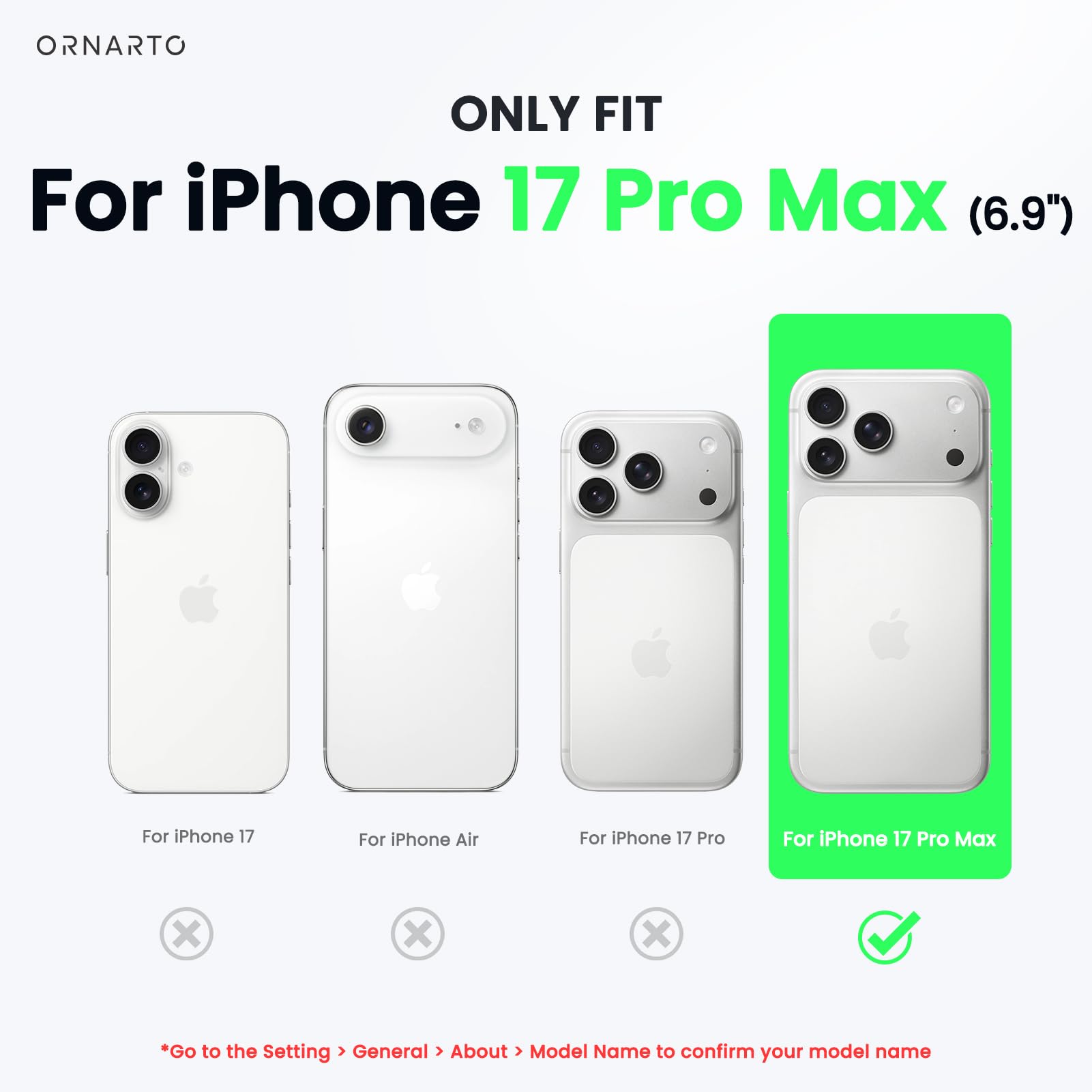 Ornarto Designed for iPhone 17 Pro Max Case 6.9