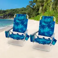 Costway 2-Pack Folding Backpack Beach Chair 5-Position Outdoor Reclining Chairs with Pillow - Dark Blue - Front_Zoom