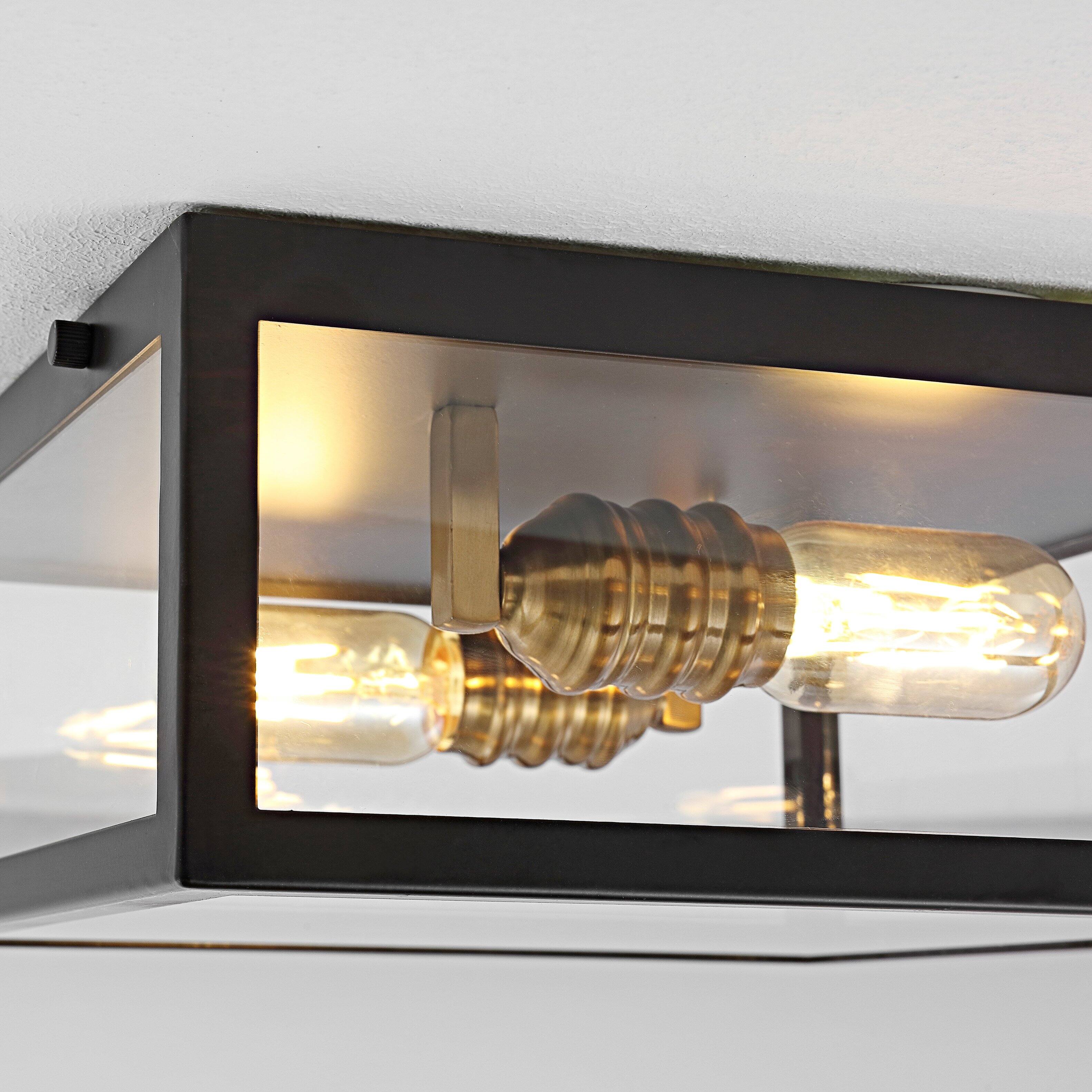 Alt View 4. Jonathan Y - Grayson 12" 2-Light Bohemian Farmhouse Iron/Glass LED Flush Mount, Oil Rubbed Bronze/Brass Gold - Oil Rubbed Bronze/Brass Gold.