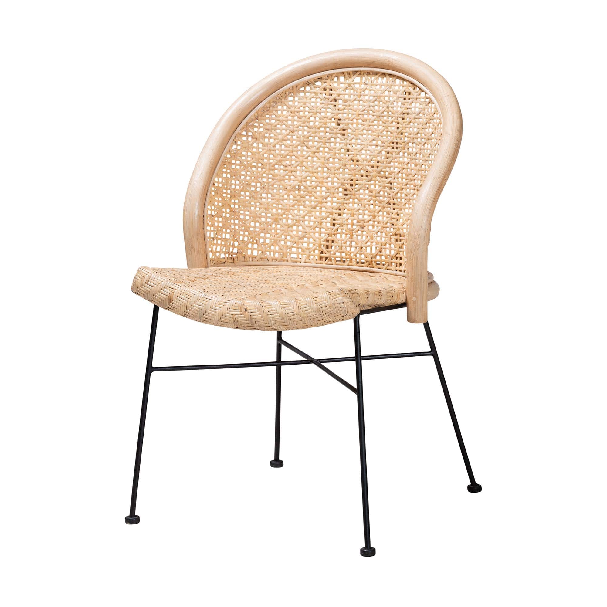 bali & pari - Lisa Modern Bohemian Rattan and Metal Dining Chair - Natural Brown/Black