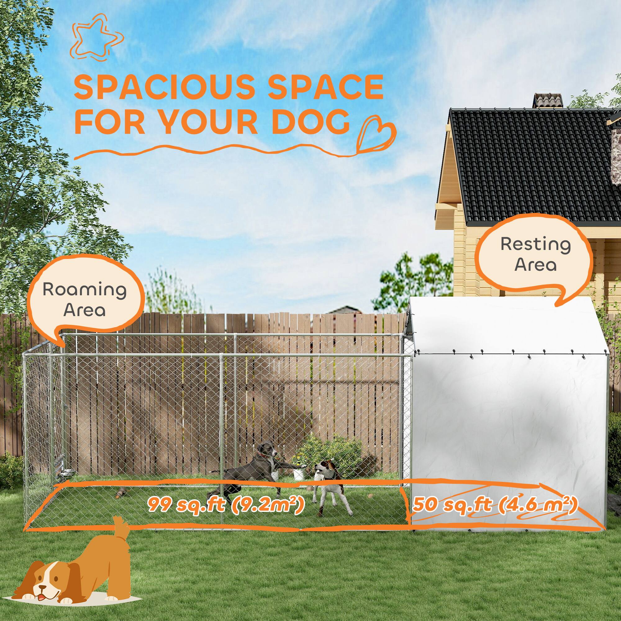 SPACIOUS SPACE FOR YOUR DOG

Roaming Area  
99 sq.ft (9.2m²)

Resting Area  
50 sq.ft (4.6m²)