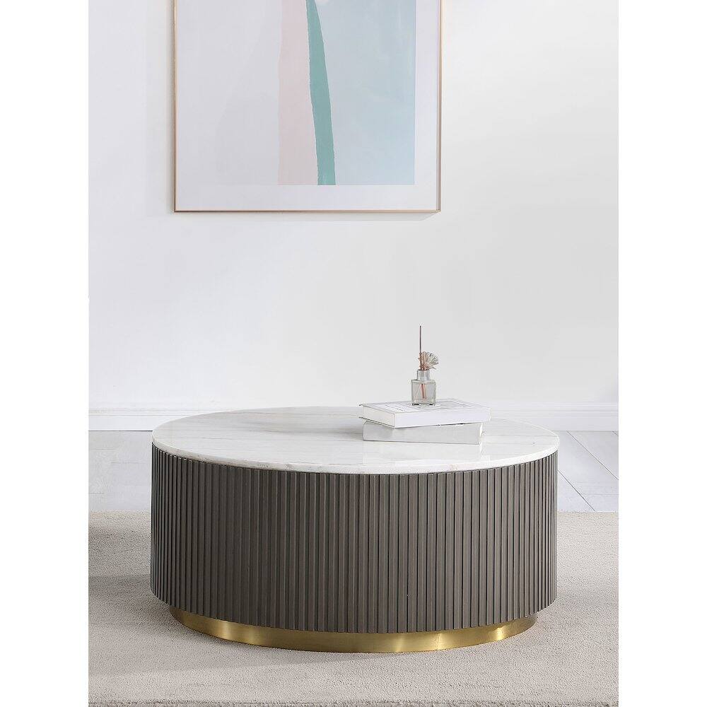 Back. Coaster Co. of America - Jason Round Marble Top Coffee Table White and Charcoal - White Marble.