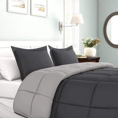 Angle. Hivvago - Twin/Twin XL Traditional Microfiber Reversible 3 Piece Comforter Set in Grey - Grey.