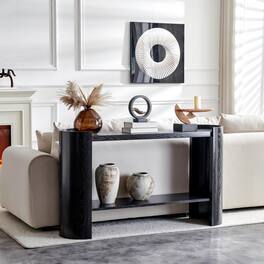 Loheer - Loheer- Wood Grain Curved Foyer Table 4.43x1.15x2.53 ft Minimalist Sofa Side Console for Small Space Living Room - Black