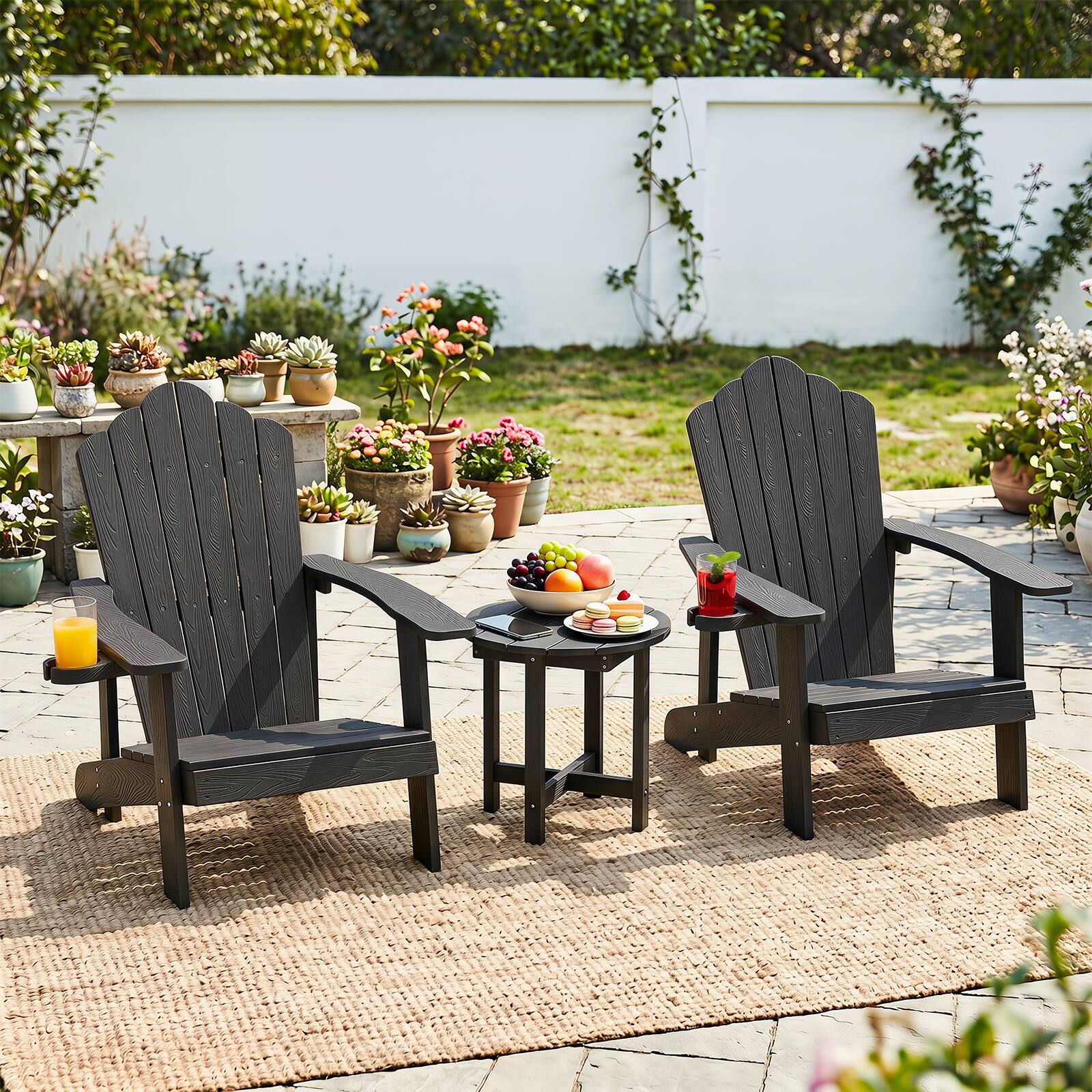 Alt View 3. Costway - Costway 2PCS Outdoor Side Table with Weather-Resistant, Waterproof Top for Patio Deck Pool - Black.