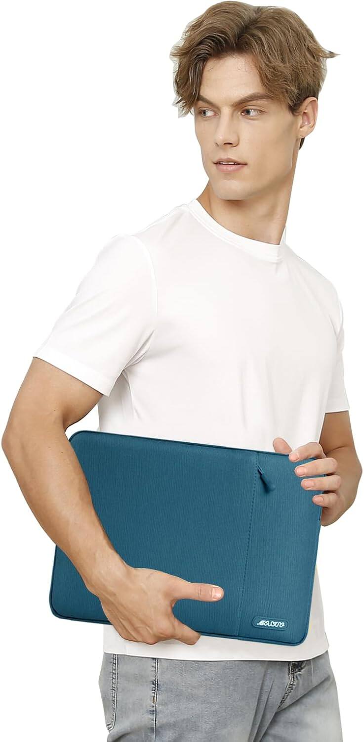 Alt View 1. mosiso - 13 inch Laptop Sleeve with Pocket, Polyester Vertical Case for MacBook Air/Pro/Neo 13 inch A18/M5/M4/M3/M2/M1 2026-2016 - Deep Teal.