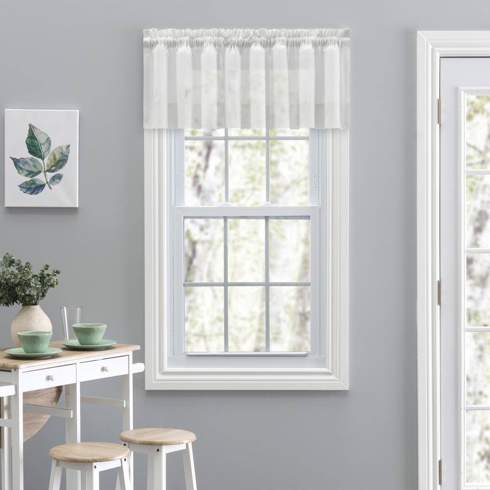 Angle. Ellis Curtain - Ellis Curtain Shadow Stripe 1.5" Rod Pocket Tailored Valance for Windows 82" x 12" White - White.