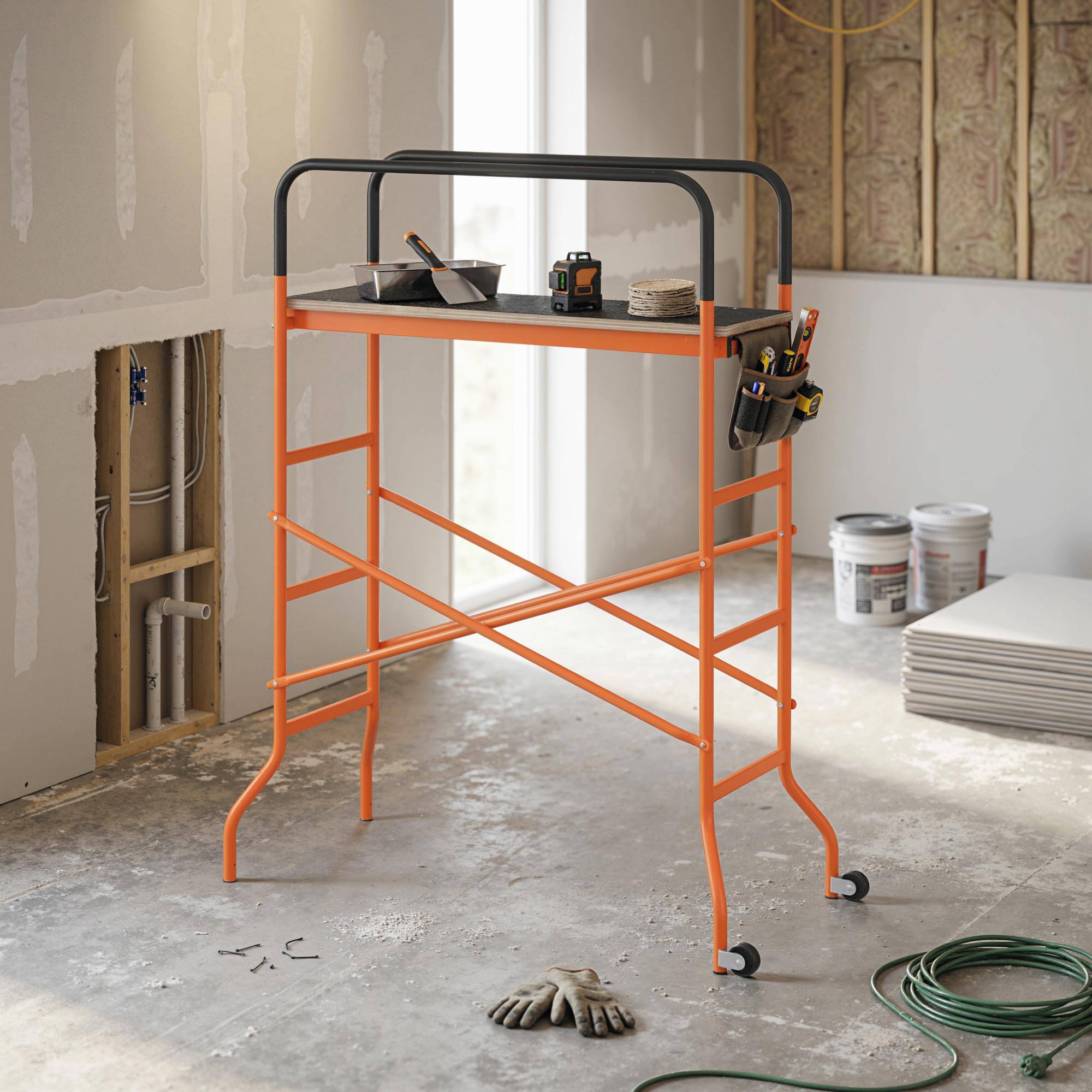 Alt View 1. Homcom - Work Platform, Rolling Scaffolding with Wheels - Orange.