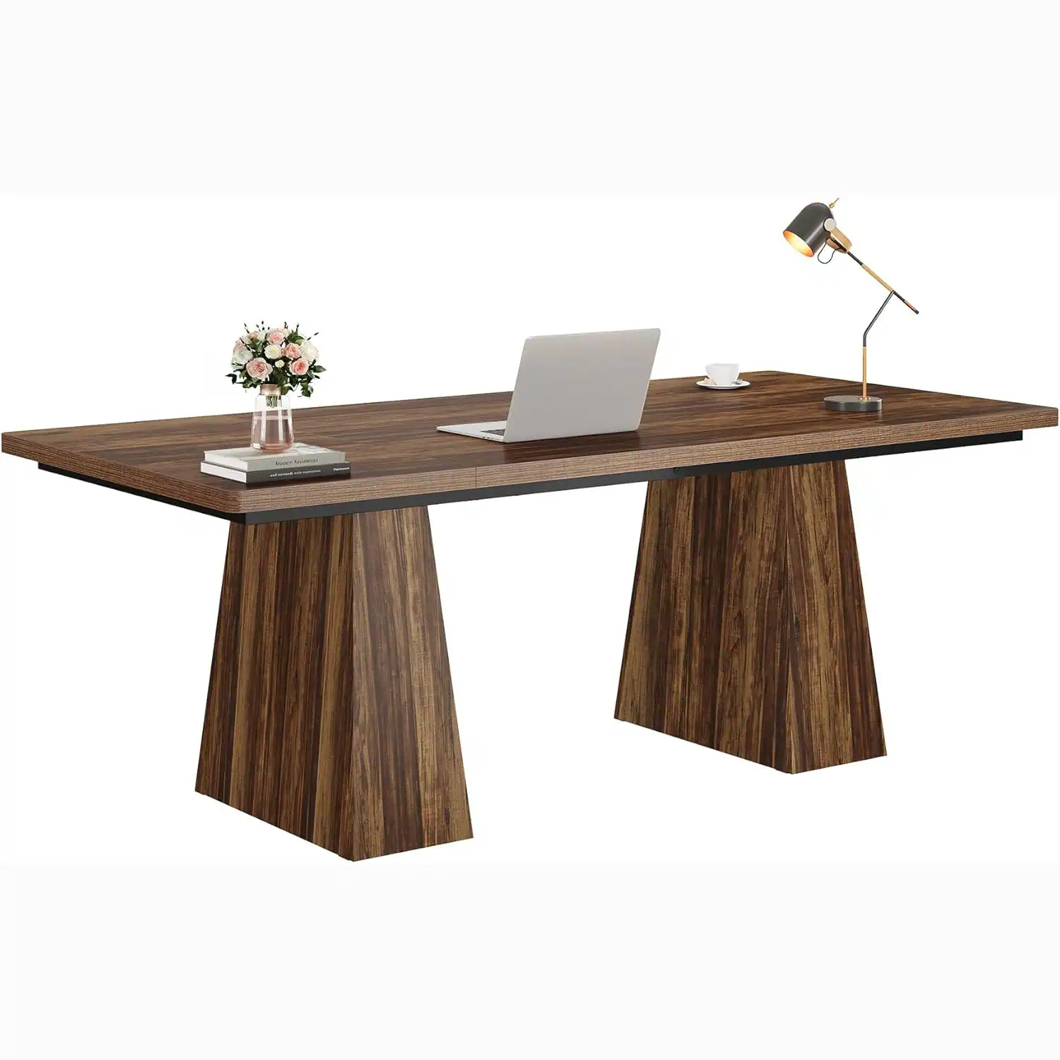 Alt View 3. Tribesigns - Office Executive Desk with Pedestal Base, Rectangular Top, for Computer Work and Writing in Home Offices - Dark Brown.