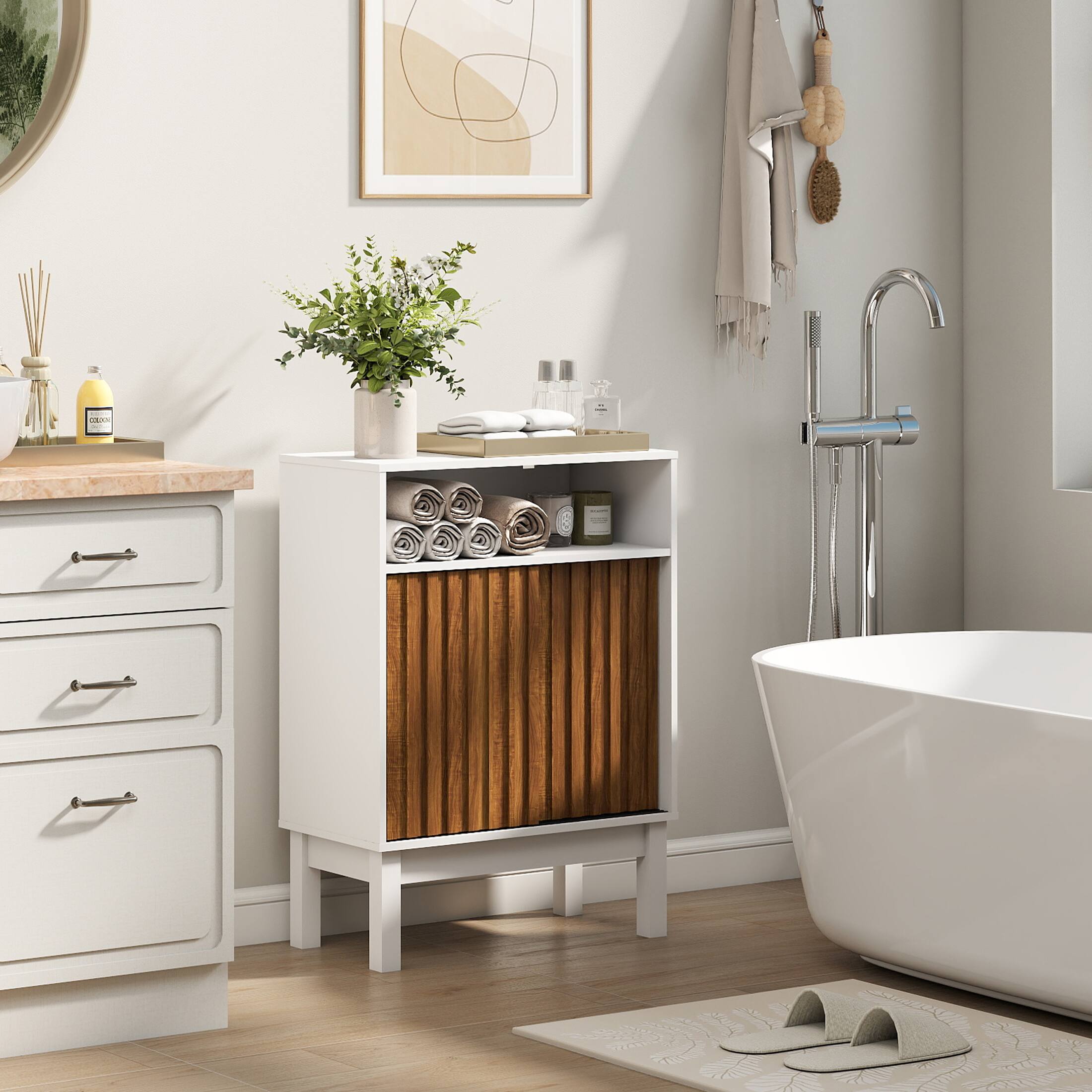 Alt View 5. Skyzoo - Skyzoo Modern Bathroom Floor Cabinet, Freestanding Storage Organizer - White.