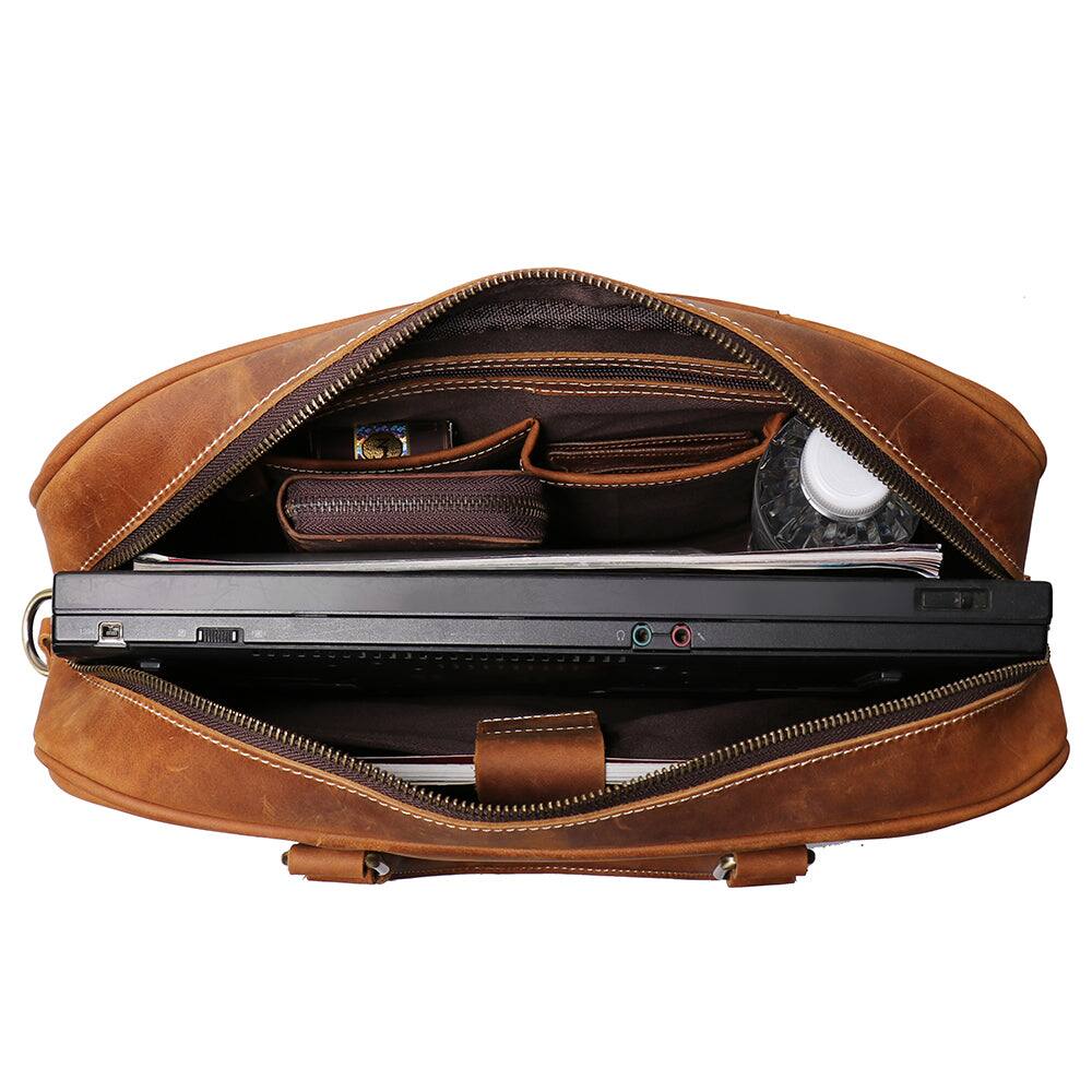 Alt View 4. Steel Horse Leather - The Bjorn Leather Laptop Bag | Vintage Leather Briefcase - Brown.