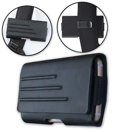 Front. RomeTech - Universal Leather Pouch for Large Phones - Black.