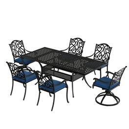 Mondawe - 9 Piece Rectangular Outdoor Dining Set with Extendable Table and 8 Chairs - Black+Blue