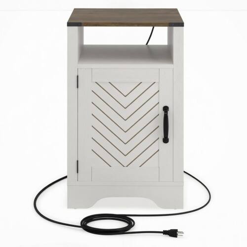 Alt View 4. LUCKY ONE - 16" Assembled Farmhouse Nightstand with Charging Station USB - White + Light Oak.