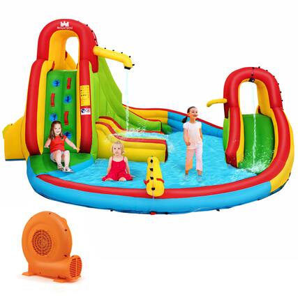 Front. Costway - Costway Kids Inflatable Water Slide Bounce Park Splash Pool with Water Cannon & 550W Blower - Multicolor.