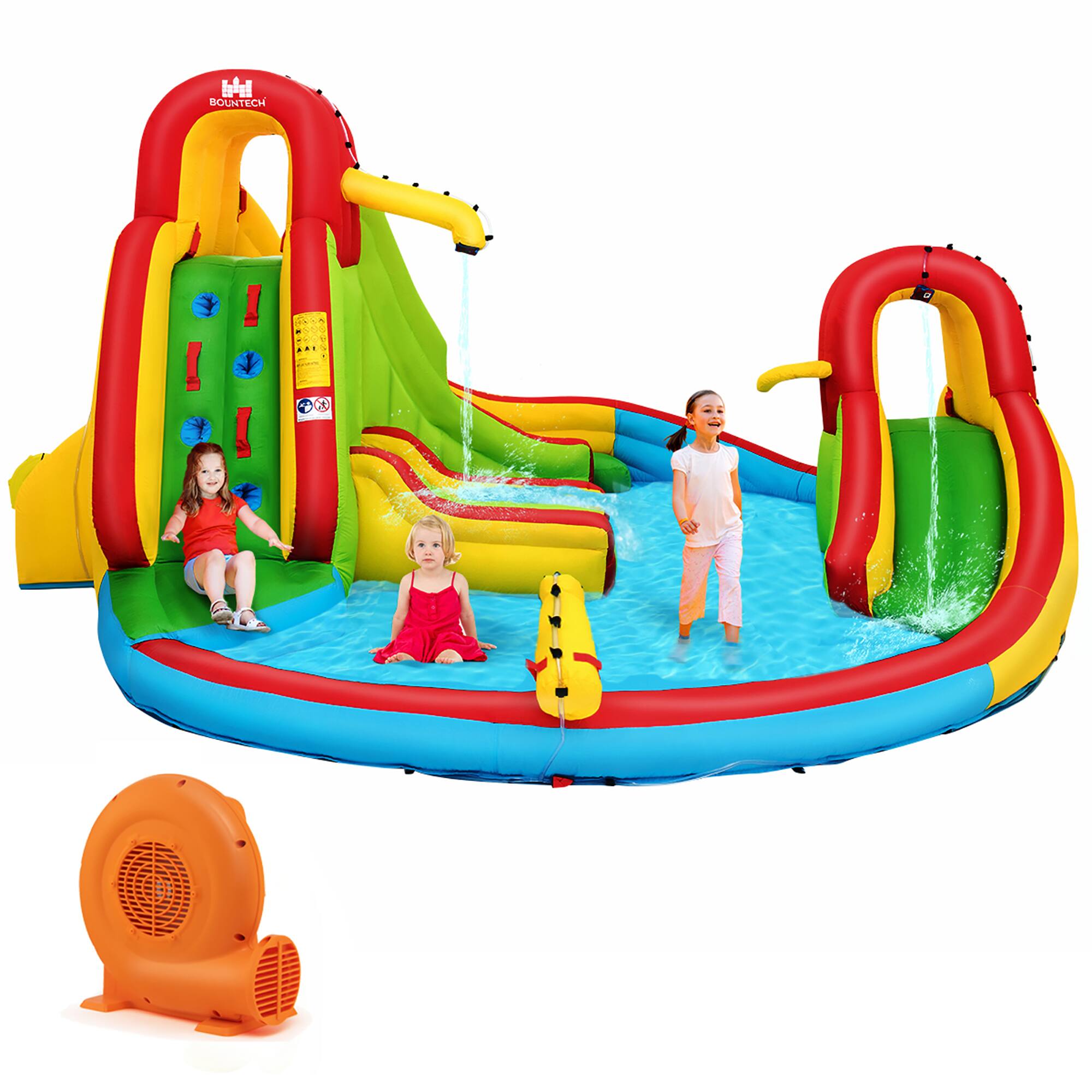 Front. Costway - Costway Kids Inflatable Water Slide Bounce Park Splash Pool with Water Cannon & 550W Blower - Multicolor.