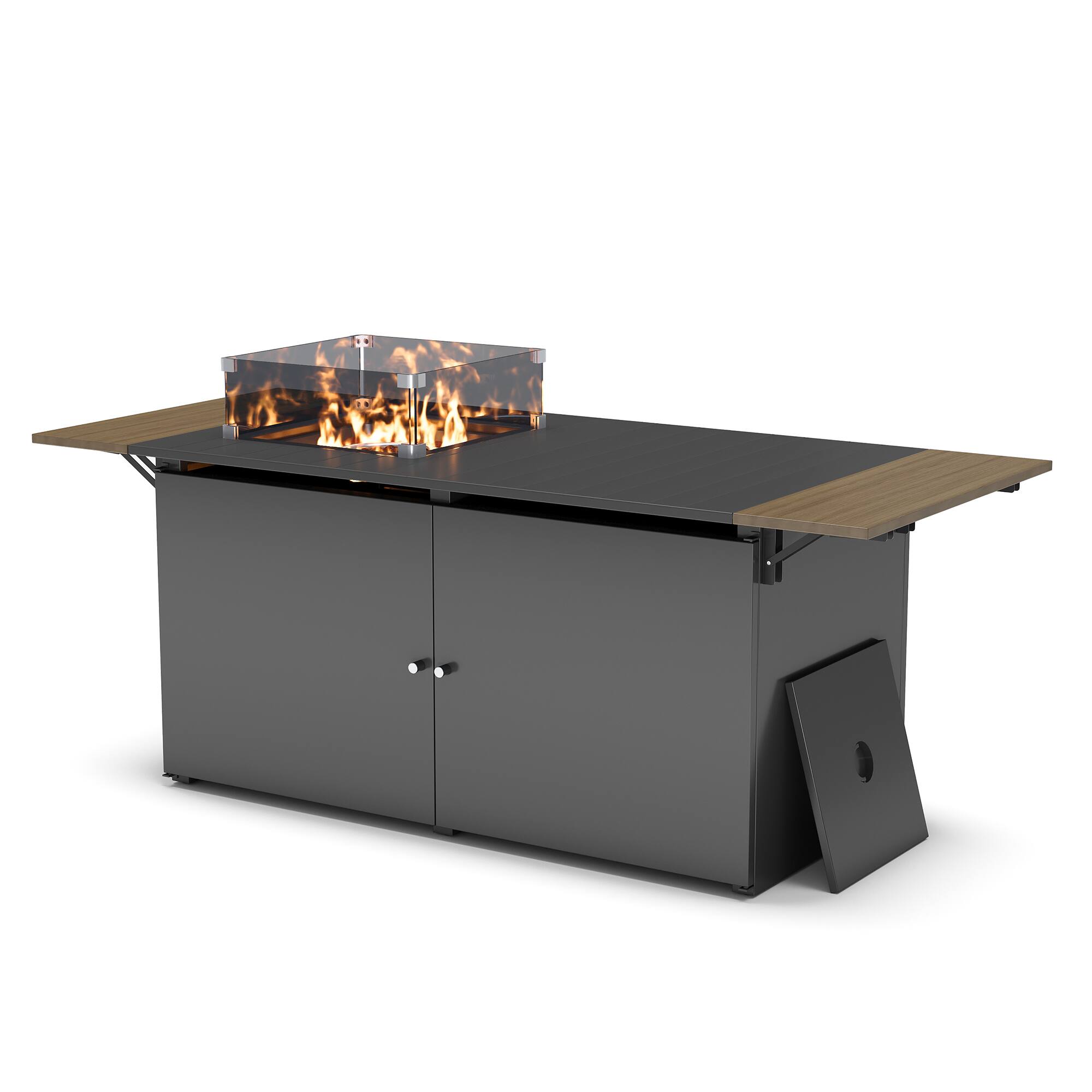 Front. Decksplore - Propane Fire Pit Table 64 Inch with Lid, 55, 000 BTU Gas Fire Pits.