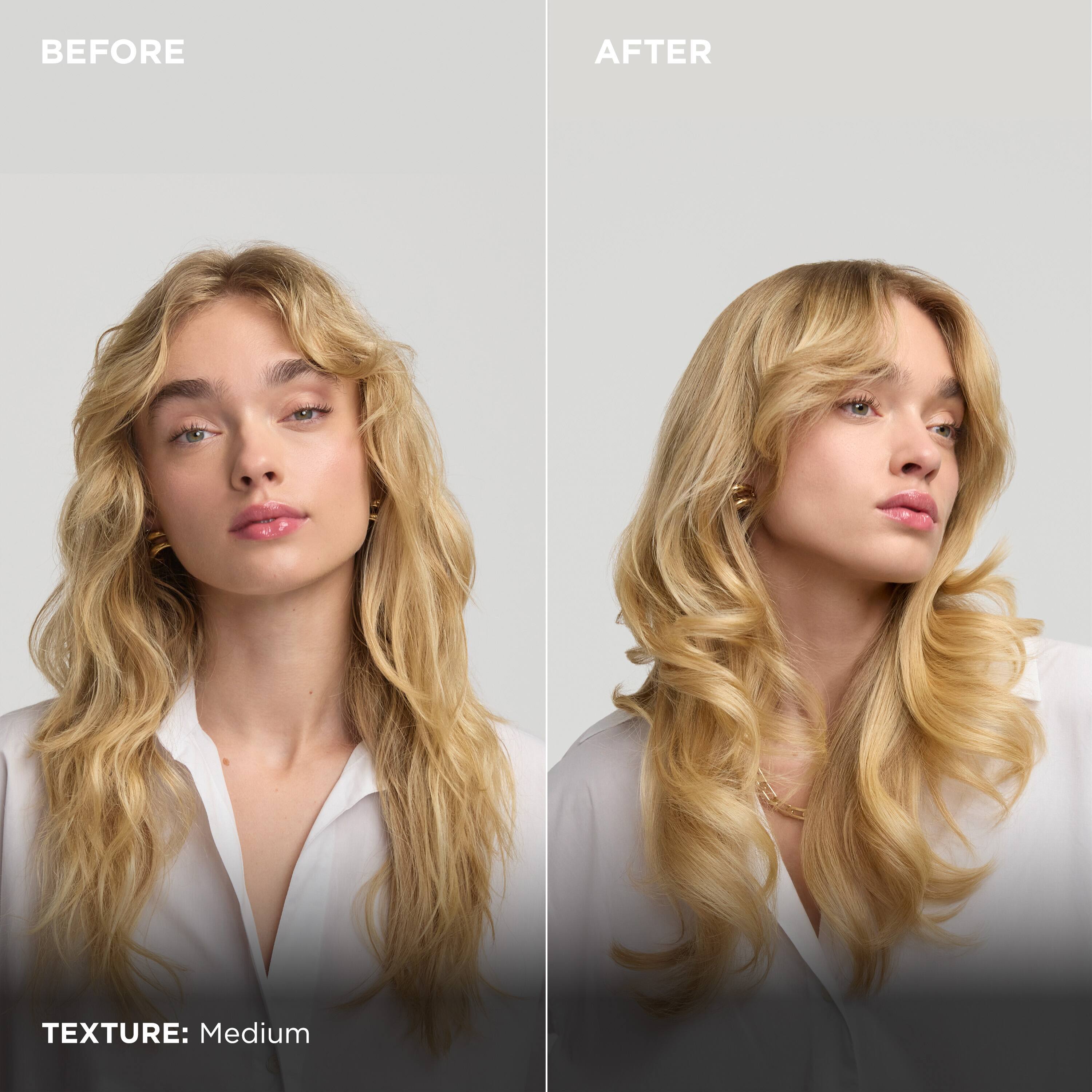 Before: A woman with blonde hair and a white shirt.
After: A woman with blonde hair and a white shirt.