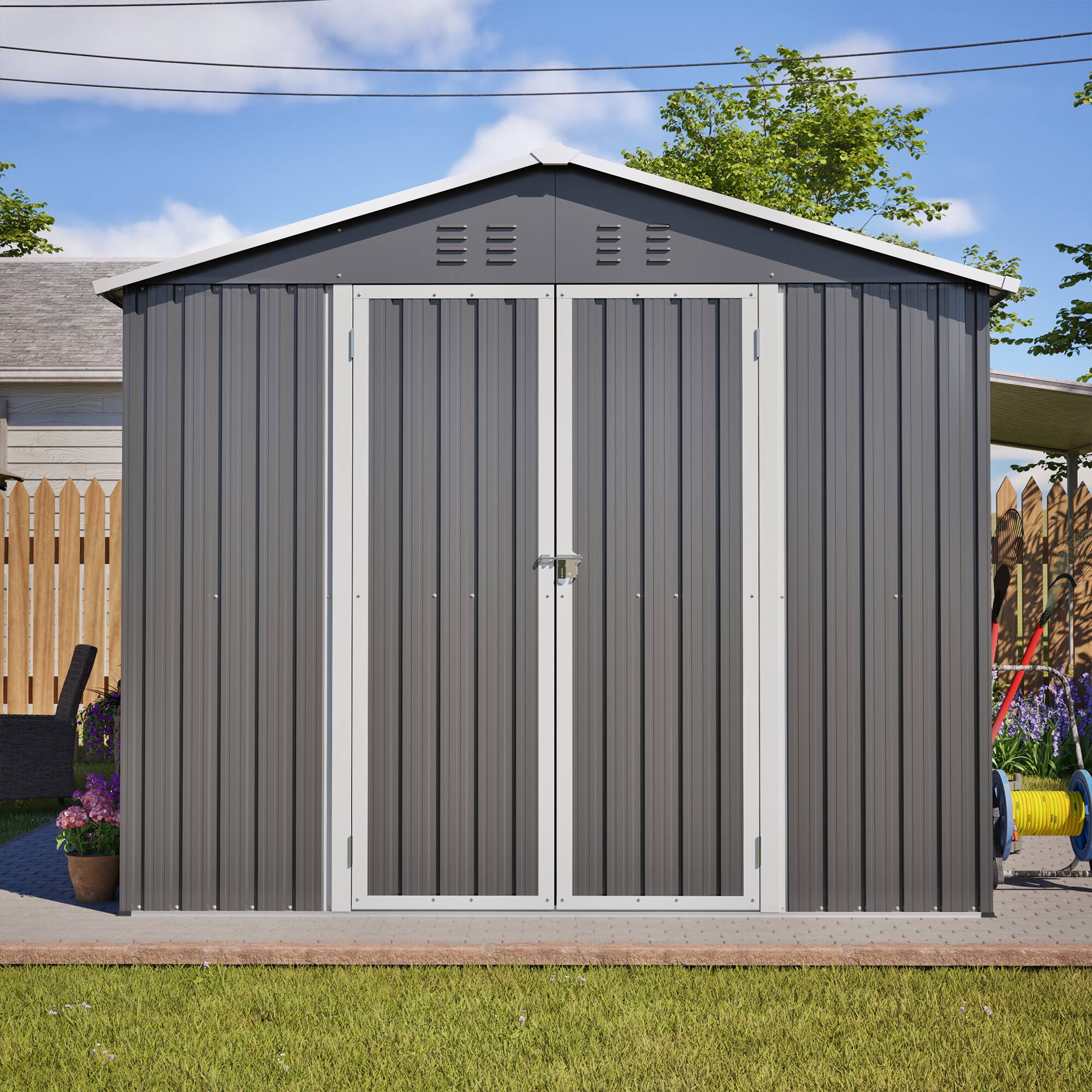 Alt View 9. Loheer - Loheer 8x12 Metal Shed Galvanized Steel Outdoor Storage Shed Lockable Garden Tool Shed with Aluminum Frame Grey.
