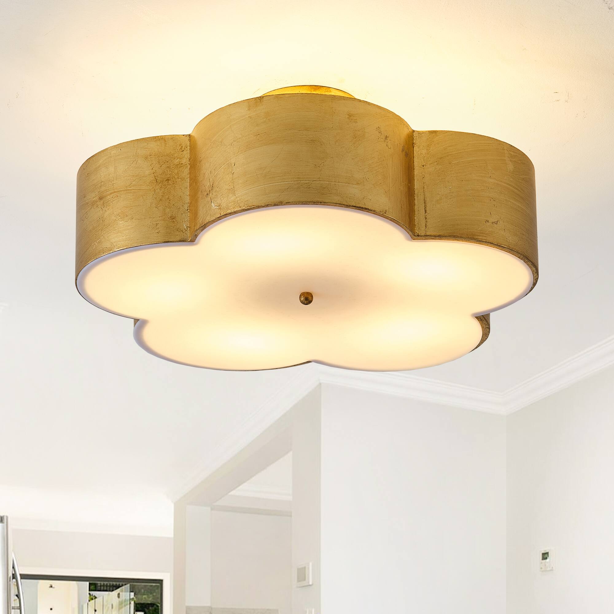 Angle. Parrot Uncle - 19 in. 5-Light Large Flower Vintage Gold Metal Semi-Flush Mount Ceiling Light - Gold.